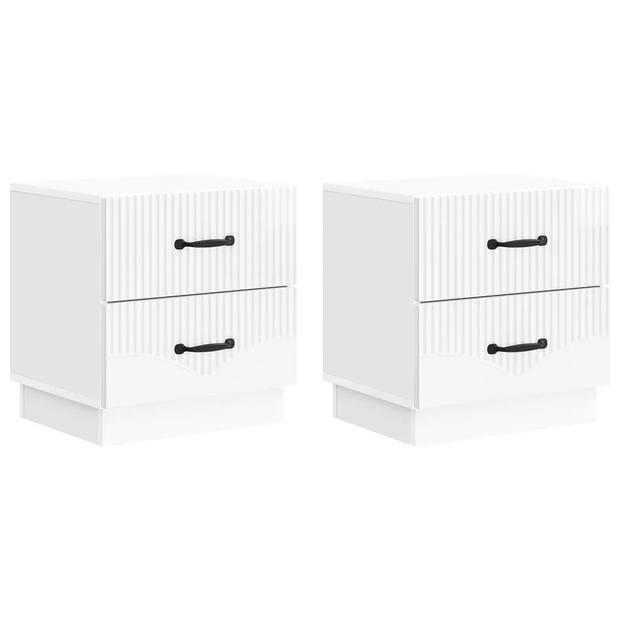 Cabinet de chevet 2 pcs Blanc brillant 43 x 34,5 x 44,5 cm - 2