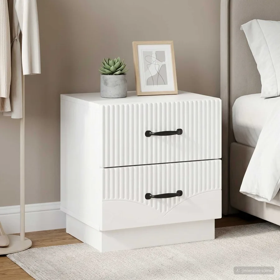 Cabinet de chevet 2 pcs Blanc brillant 43 x 34,5 x 44,5 cm - 4