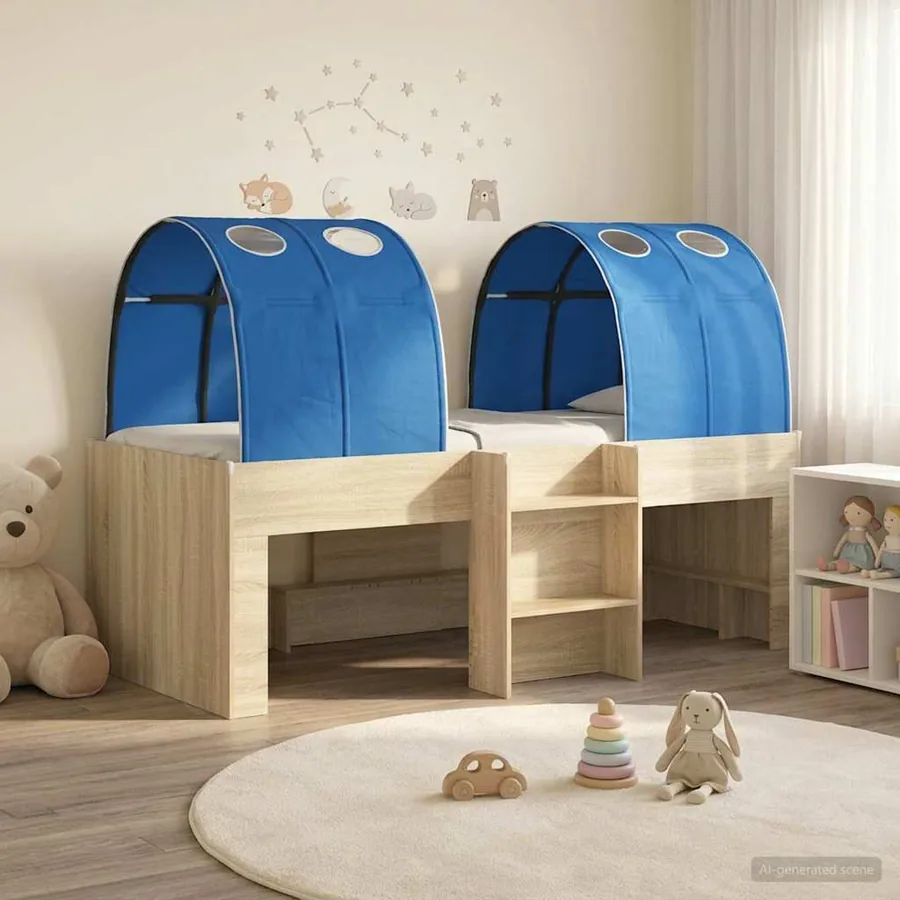 Lit avec Tunnel 4 pcs Chêne Sonoma et bleu Bois d'ingénierie