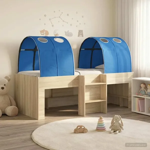 Lit avec Tunnel 4 pcs Chêne Sonoma et bleu Bois d'ingénierie