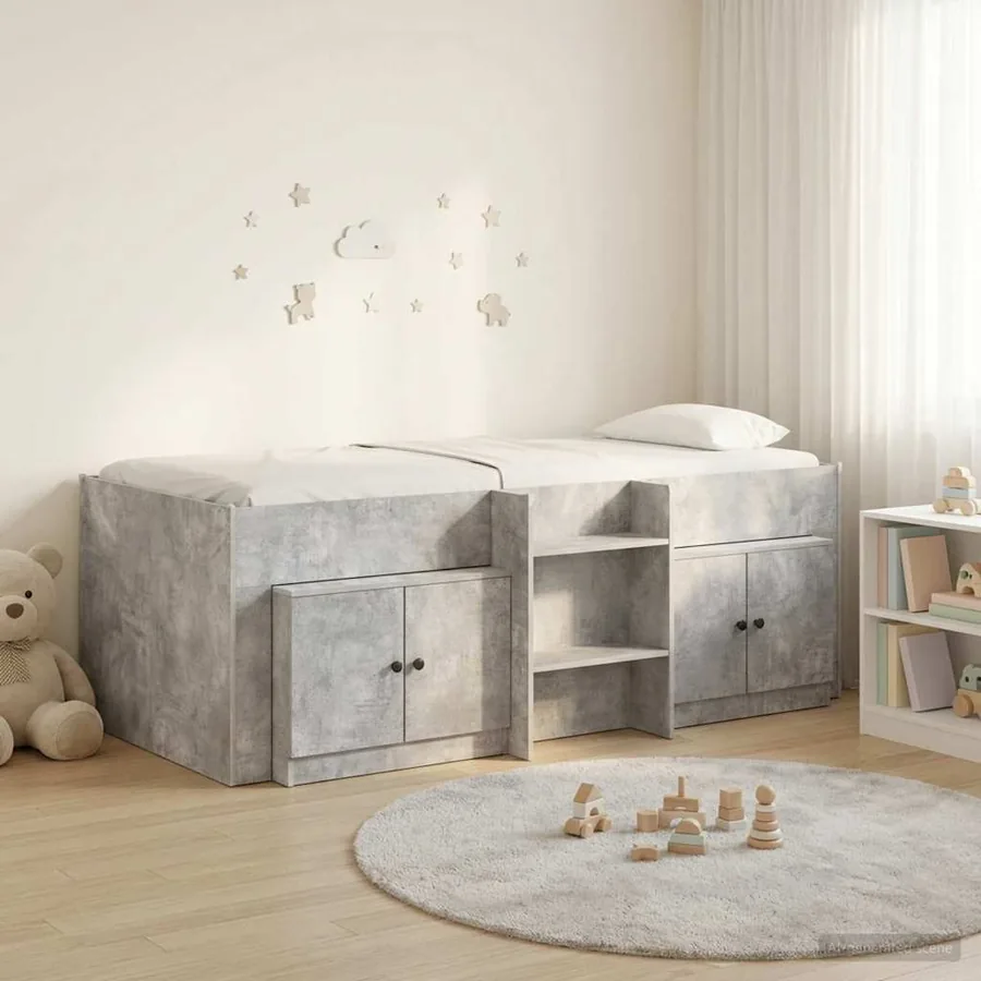 Cadre de lit en loft avec armoire avec stockage 3 pc Gris béton