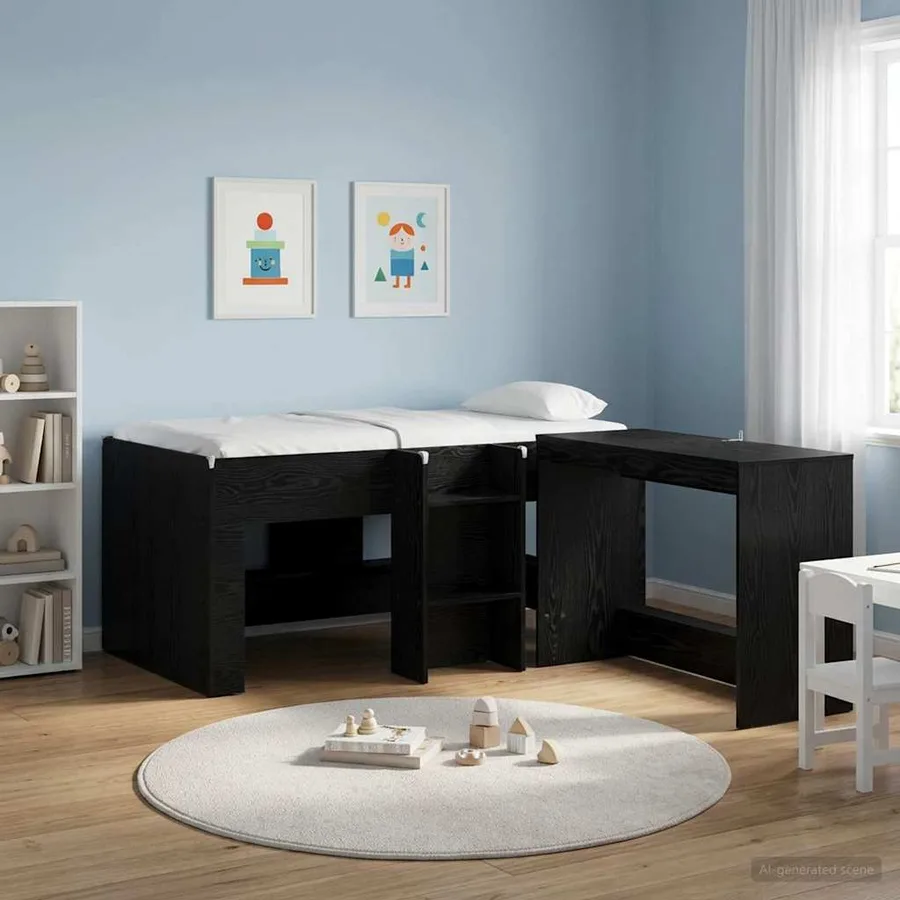 Cadre de Lit Élevé pour Enfants Chêne noir 80 x 160 cm - 3