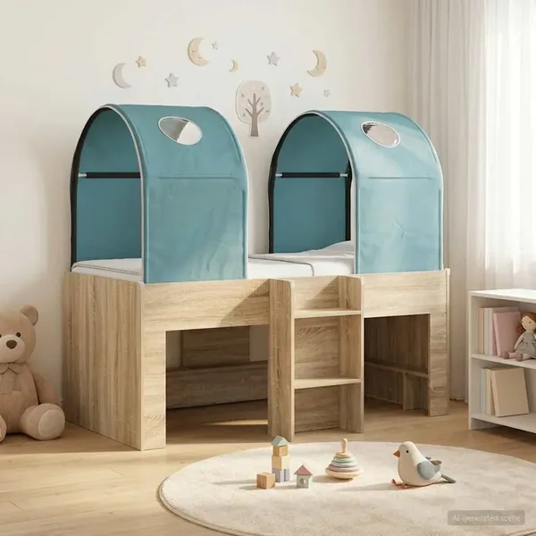 Lit avec Tunnel 3 pc Sonoma et Bleu Clair Bois d'ingénierie