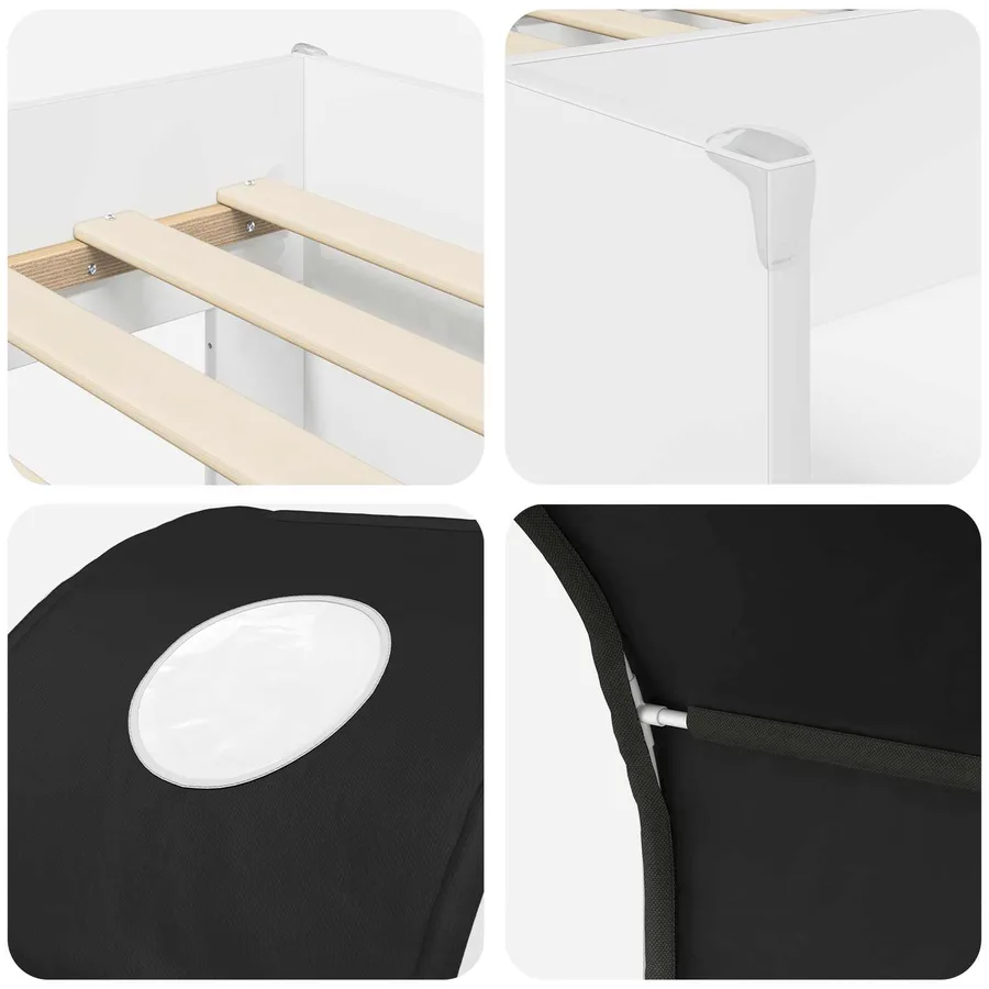 Lit avec Tunnel 3 pc Blanc et noir Bois d'ingénierie - 9