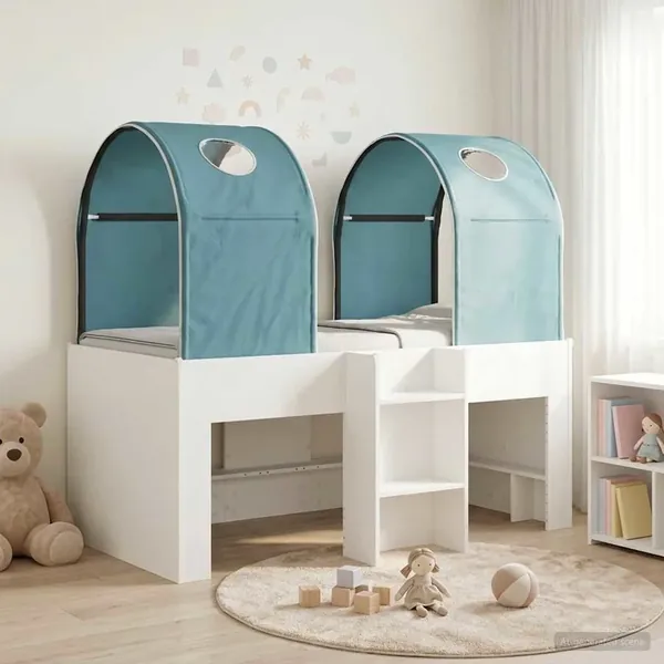 Lit avec Tunnel 3 pc Blanc et bleu clair Bois d'ingénierie