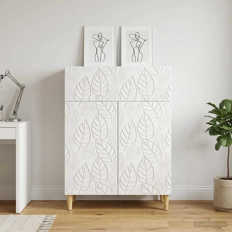 Buffet Blanc brillant 66 x 34,5 x 90 cm Bois d'ingénierie
