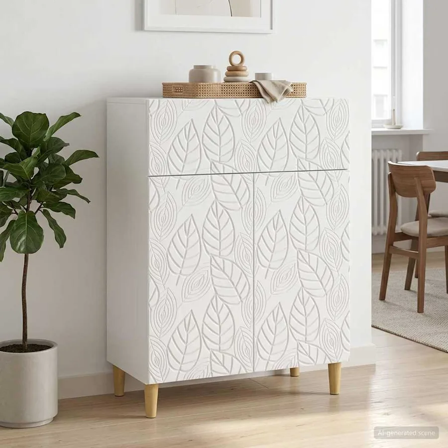 Buffet Blanc brillant 66 x 34,5 x 90 cm Bois d'ingénierie - 3