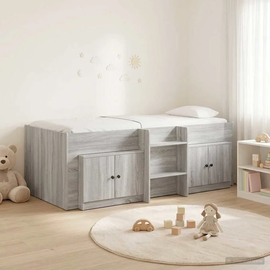 Cadre de lit en loft avec armoire avec porte 3 pc Sonoma gris