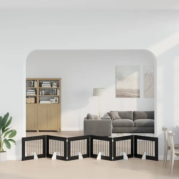 Porte de chien pliable avec supports 6 pcs Chêne noir 482 cm