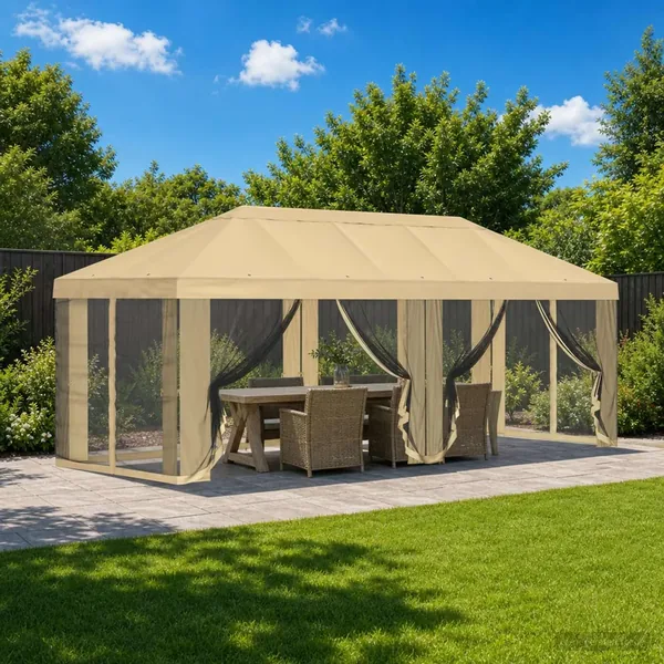 Housse de tonnelle avec murs latéraux 6 x 3 m Crème Polyester