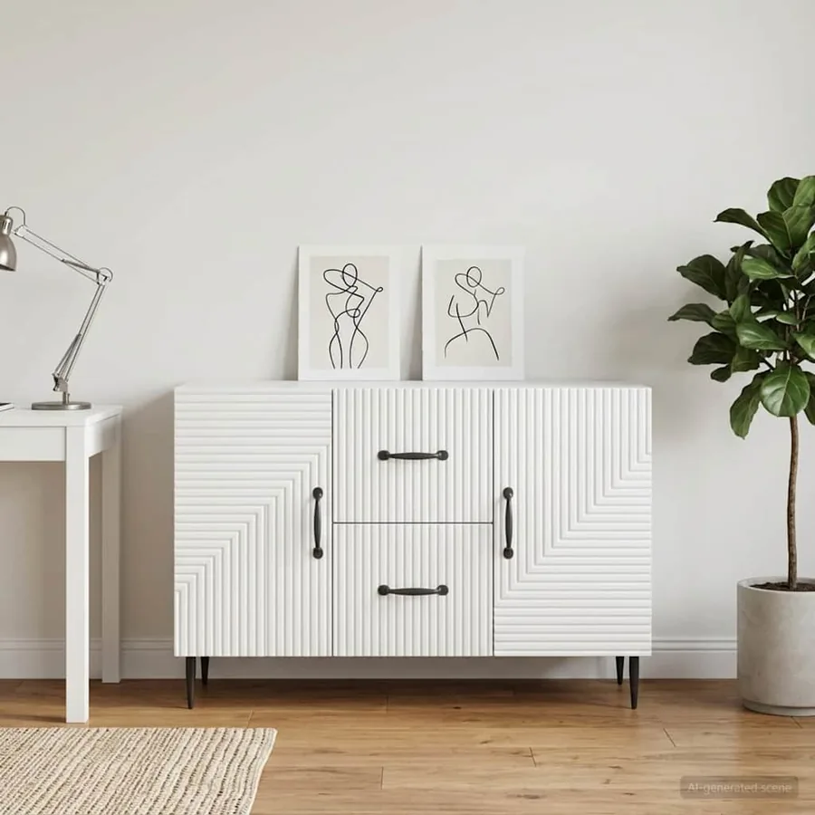 Buffet Blanc brillant 89 x 34,5 x 60 cm Bois d'ingénierie