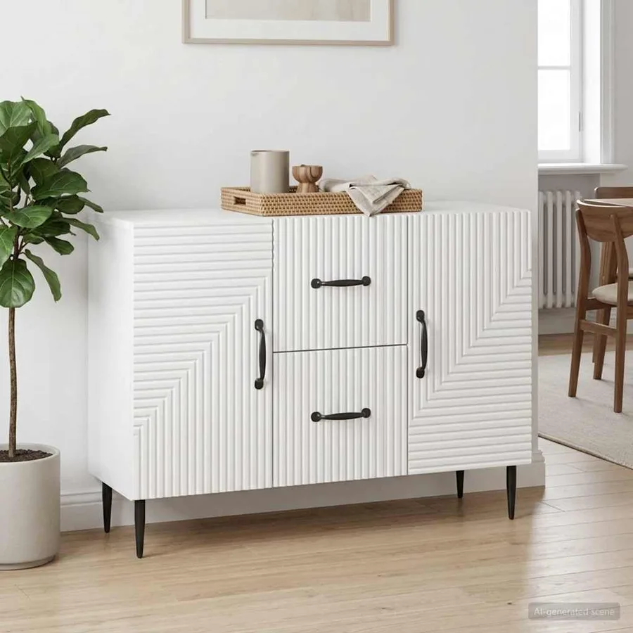 Buffet Blanc brillant 89 x 34,5 x 60 cm Bois d'ingénierie - 4