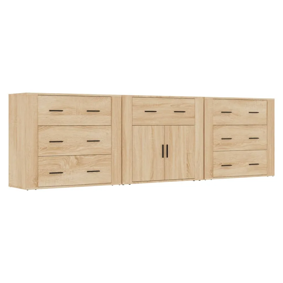 Buffets 3 pcs Chêne sonoma Bois d'ingénierie - 2