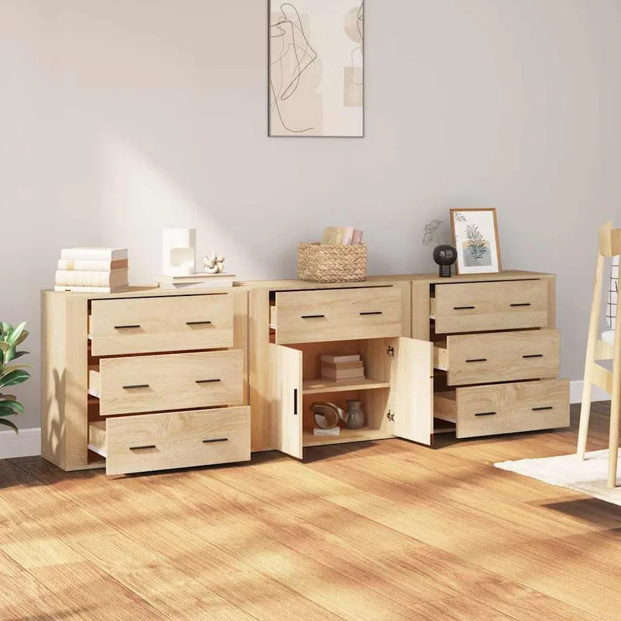Buffets 3 pcs Chêne sonoma Bois d'ingénierie - 3