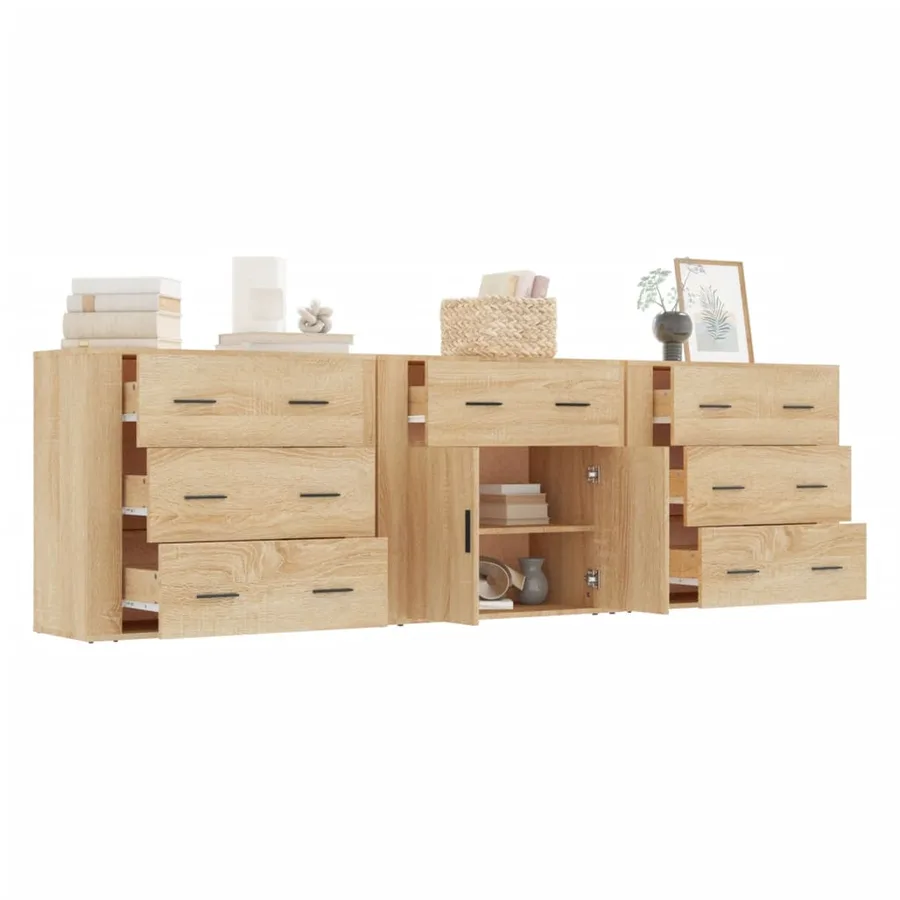 Buffets 3 pcs Chêne sonoma Bois d'ingénierie - 4