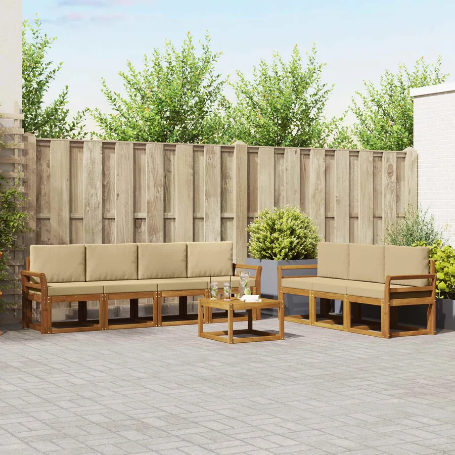 Ensemble de canapés d'extérieur 8 pcs Naturel et Beige