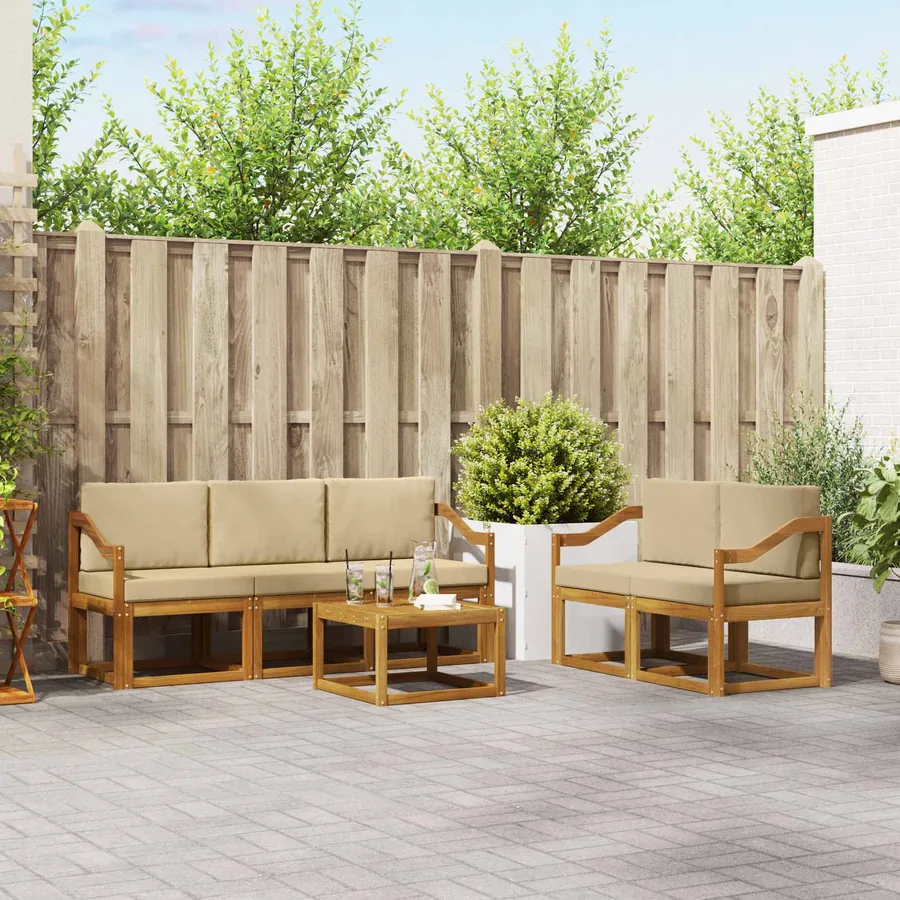 Ensemble de canapés d'extérieur 6 pcs Naturel et Beige