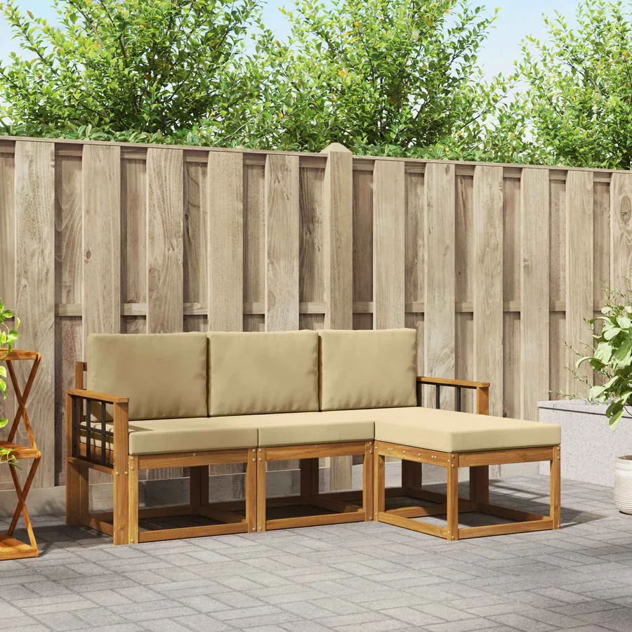 Ensemble de canapés d'extérieur 4 pcs Naturel et Beige