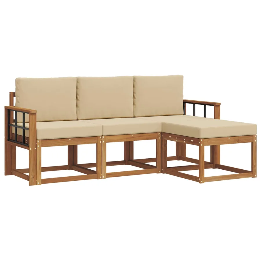 Ensemble de canapés d'extérieur 4 pcs Naturel et Beige - 2