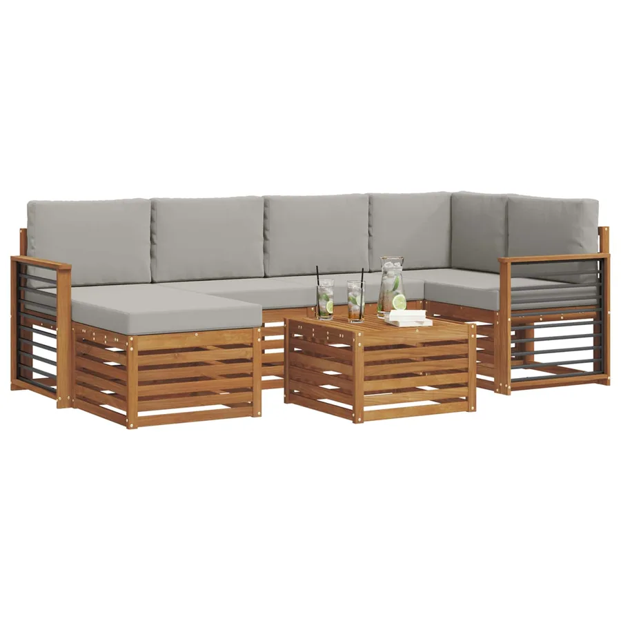 Ensemble de canapé d'angle 7 pcs Gris Naturel et Clair - 3