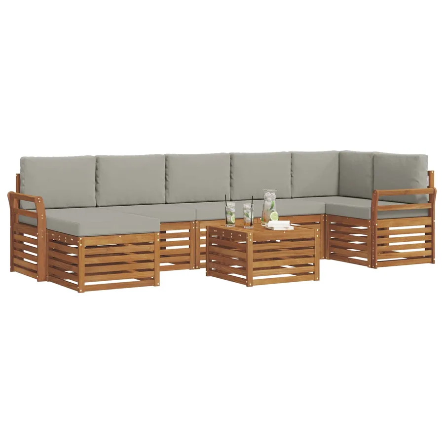 Ensemble de canapés d'extérieur 8 pcs Gris Naturel et Clair - 3