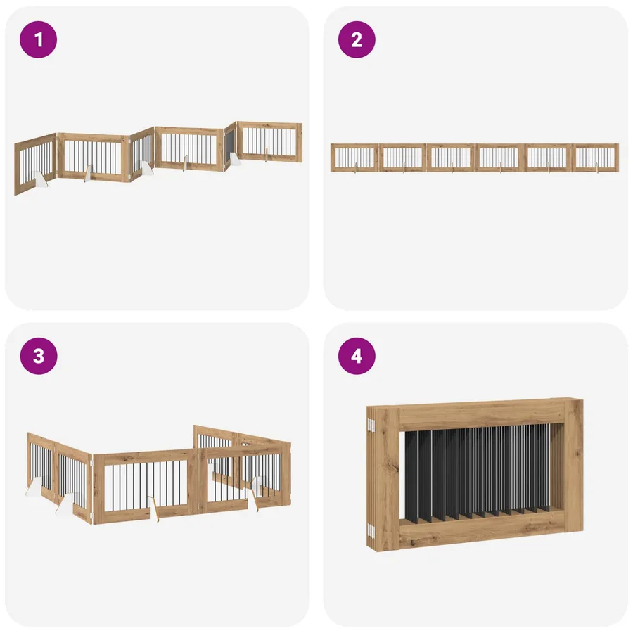Porte de chien pliable avec supports 6 pcs Chêne artisanal - 7
