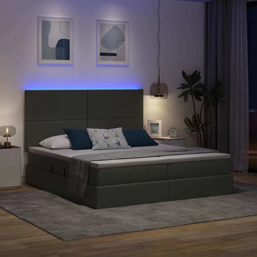 Lit de rangement LED avec matelas Gris foncé 200 x 200 cm Tissu - 5