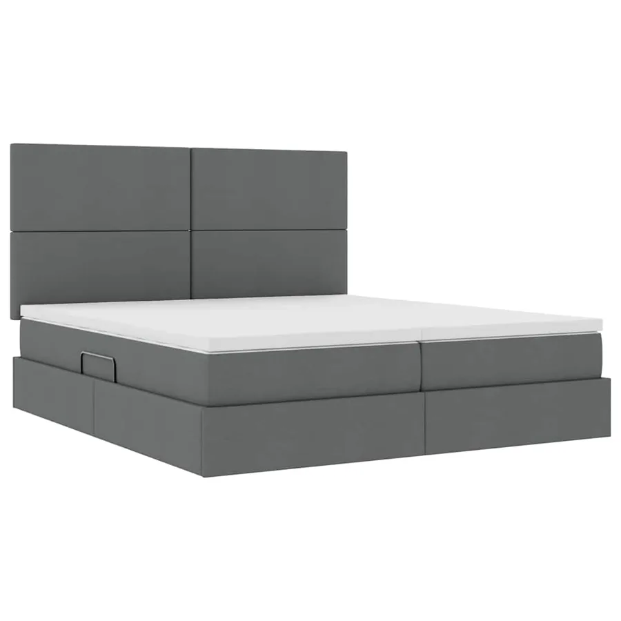 Lit de rangement LED avec matelas Gris foncé 200 x 200 cm Tissu - 6