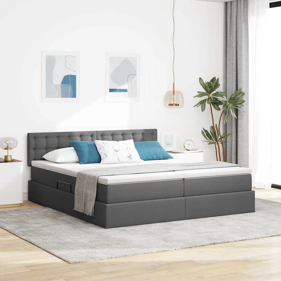 Lit de Rangement Gris foncé 200 x 200 cm Cuir synthétique