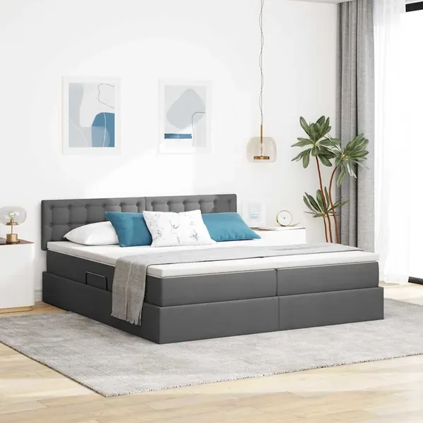 Lit de Rangement Gris foncé 200 x 200 cm Cuir synthétique