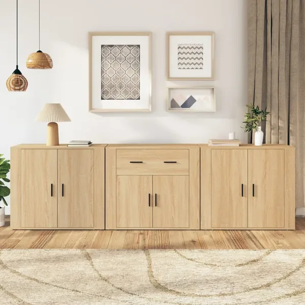 Buffets 3 pcs Chêne sonoma Bois d'ingénierie
