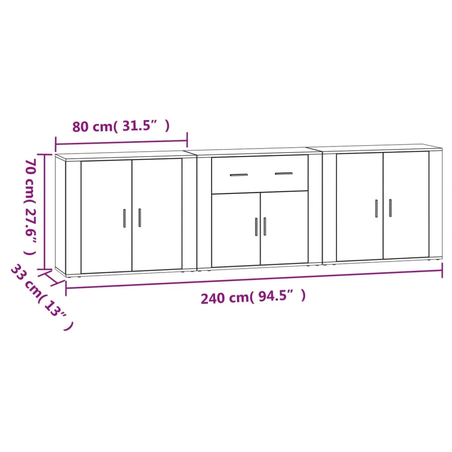 Buffets 3 pcs Chêne sonoma Bois d'ingénierie - 9