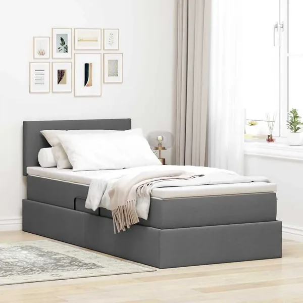 Lit avec rangement et matelas Gris foncé 100 x 200 cm