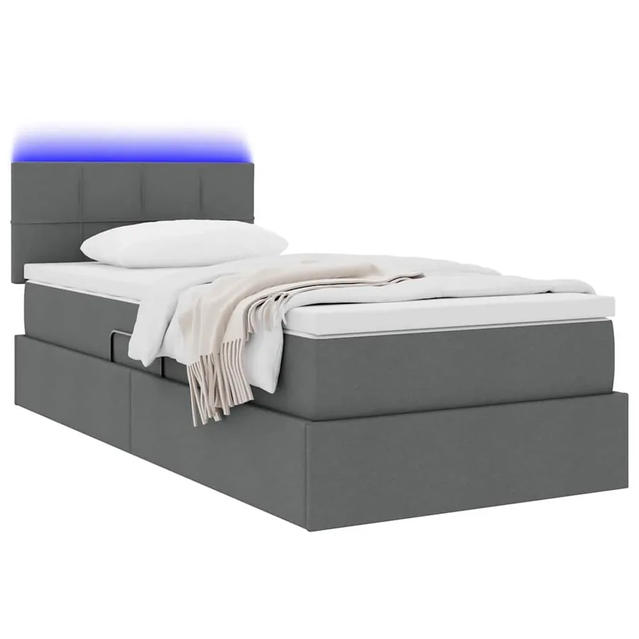 Lit de rangement LED avec matelas Gris foncé 100 x 200 cm Tissu - 3