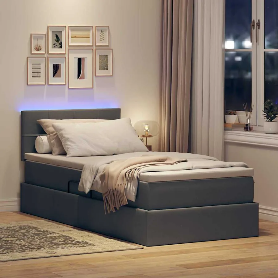 Lit de rangement LED avec matelas Gris foncé 100 x 200 cm Tissu - 5