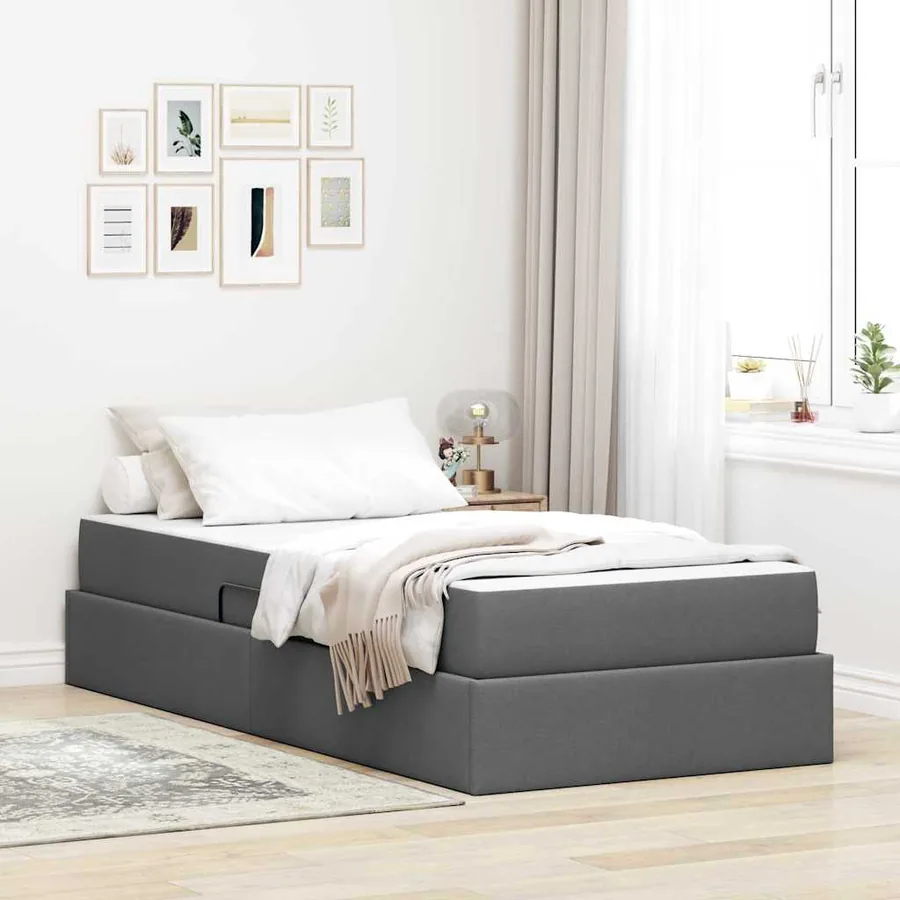 Lit avec rangement et matelas Gris foncé 100 x 200 cm Polyester