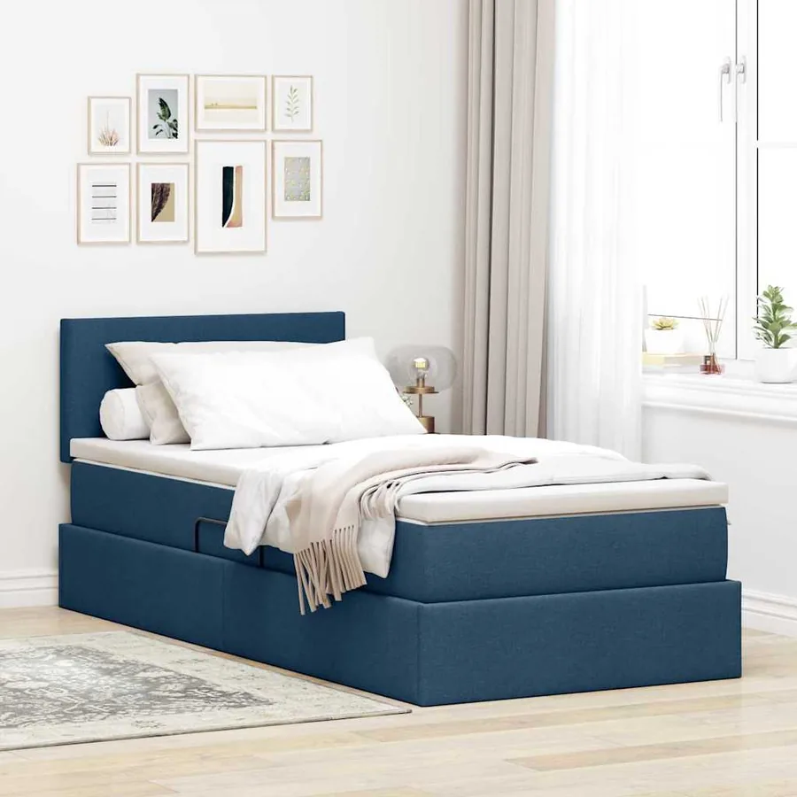 Lit avec rangement et matelas avec matelas Bleu 90 x 200 cm