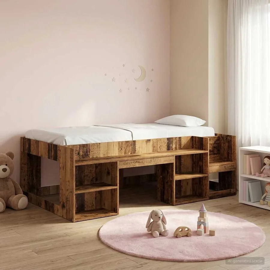 Cadre de lit pour enfants avec rangement Bois ancien