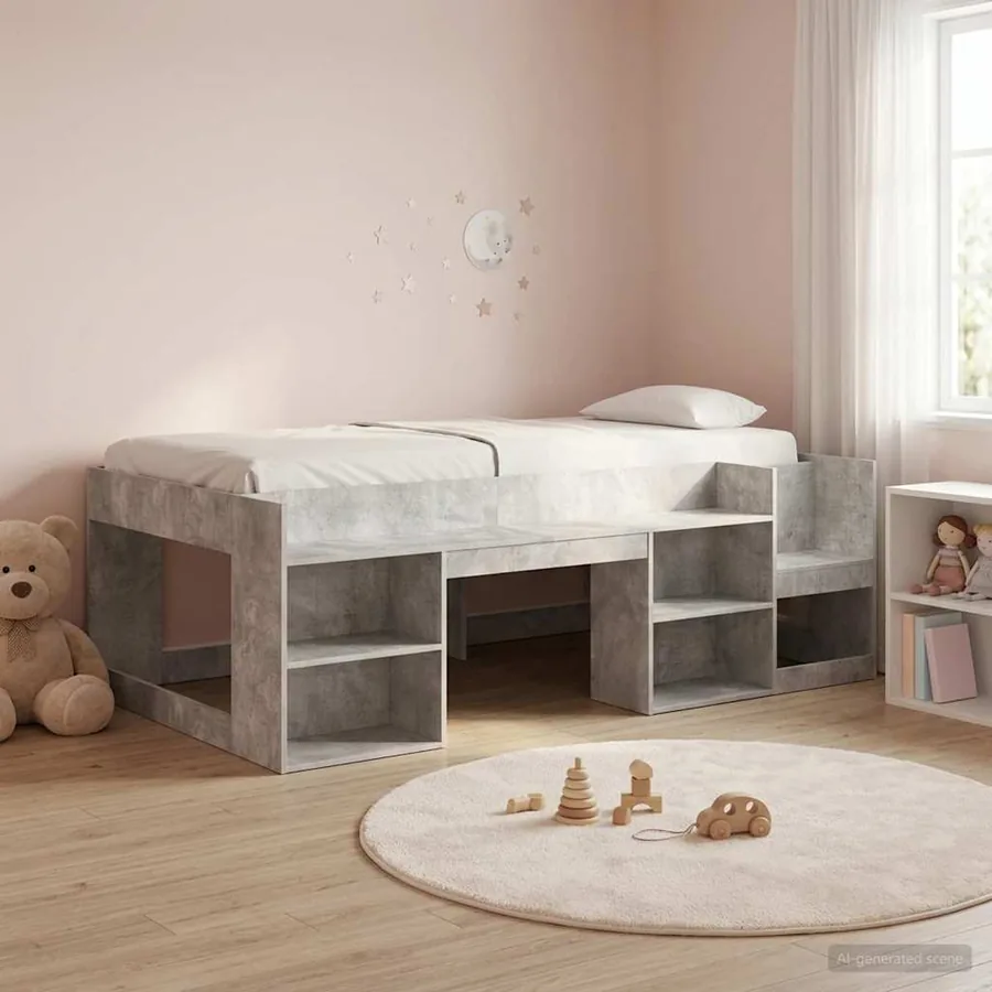 Cadre de lit pour enfants avec rangement Gris béton 80 x 200 cm