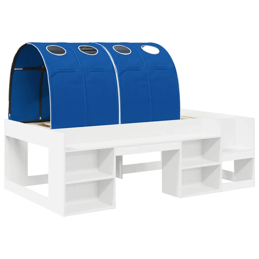 Lit avec Tunnel 3 pc Blanc et bleu Bois d'ingénierie - 3