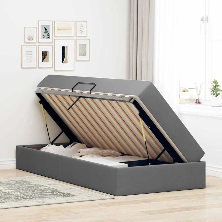 Lit avec rangement et matelas Gris foncé 90 x 190 cm Polyester - 4