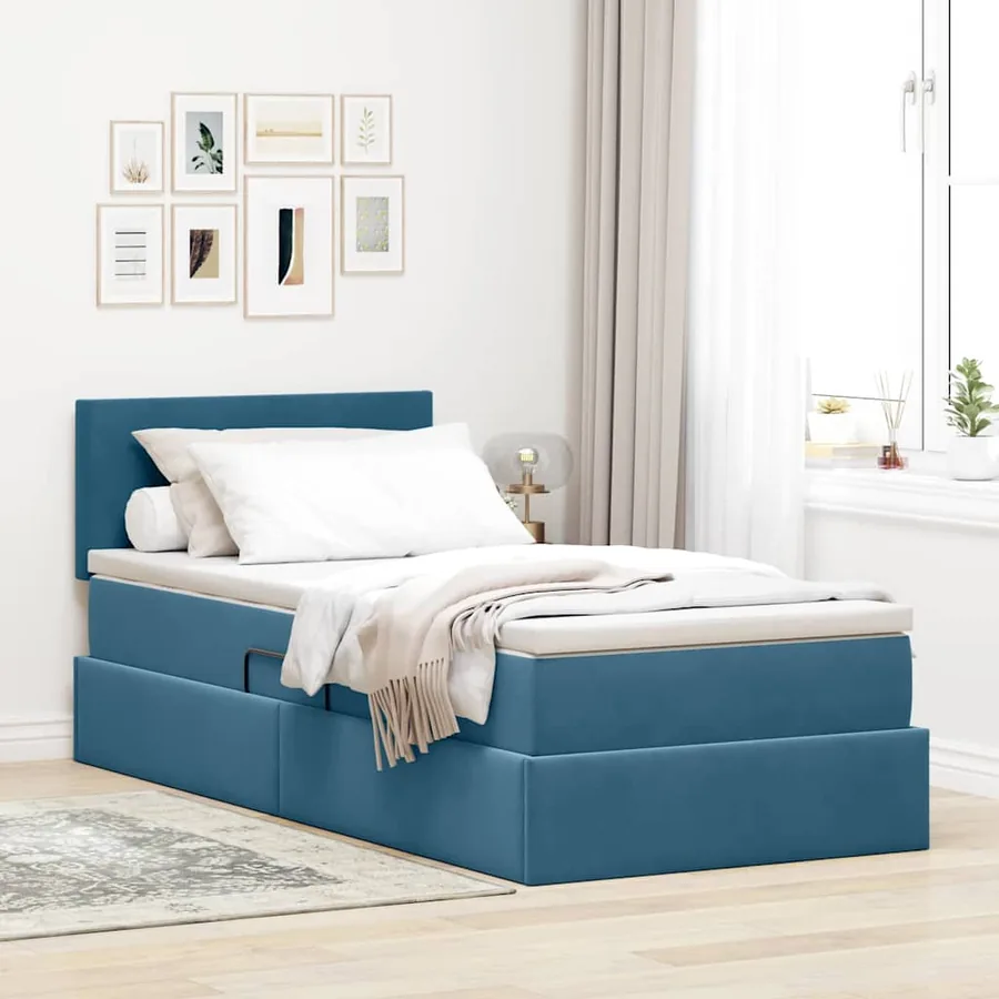 Lit de rangement LED avec matelas Bleu foncé 90 x 200 cm