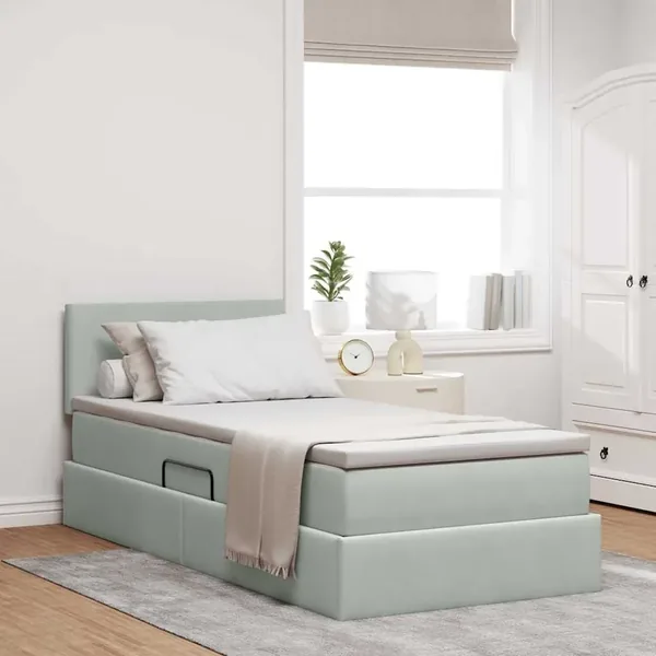 Lit de rangement LED avec matelas Gris clair 100 x 200 cm
