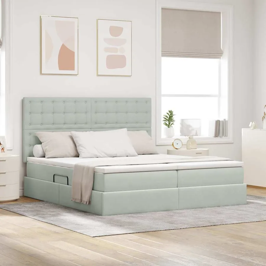 Lit de rangement LED avec matelas Gris clair 200 x 200 cm
