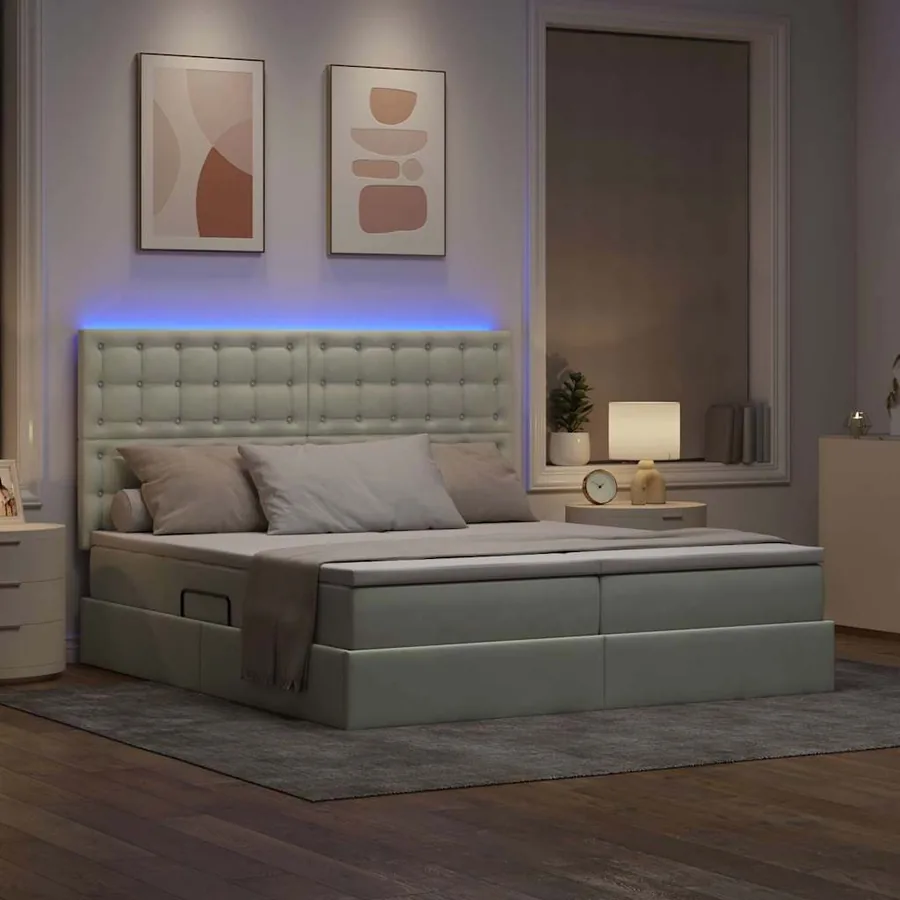 Lit de rangement LED avec matelas Gris clair 200 x 200 cm - 5