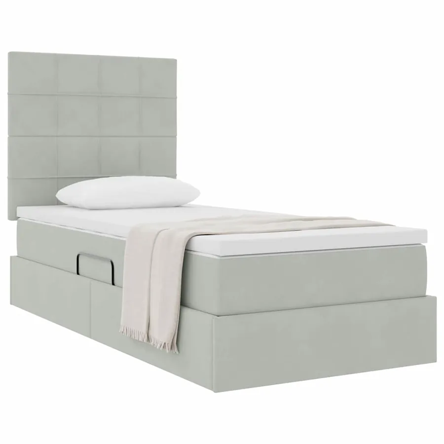 Lit avec rangement et matelas Gris clair 100 x 200 cm Velours - 3