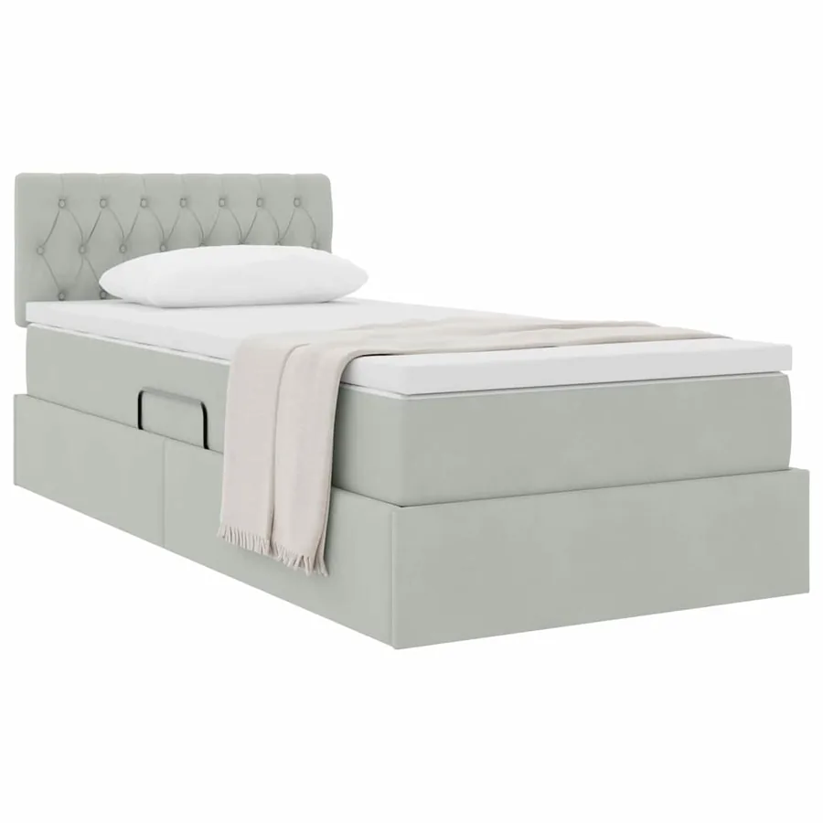 Lit de Rangement avec matelas Gris clair 100 x 200 cm Velours - 3