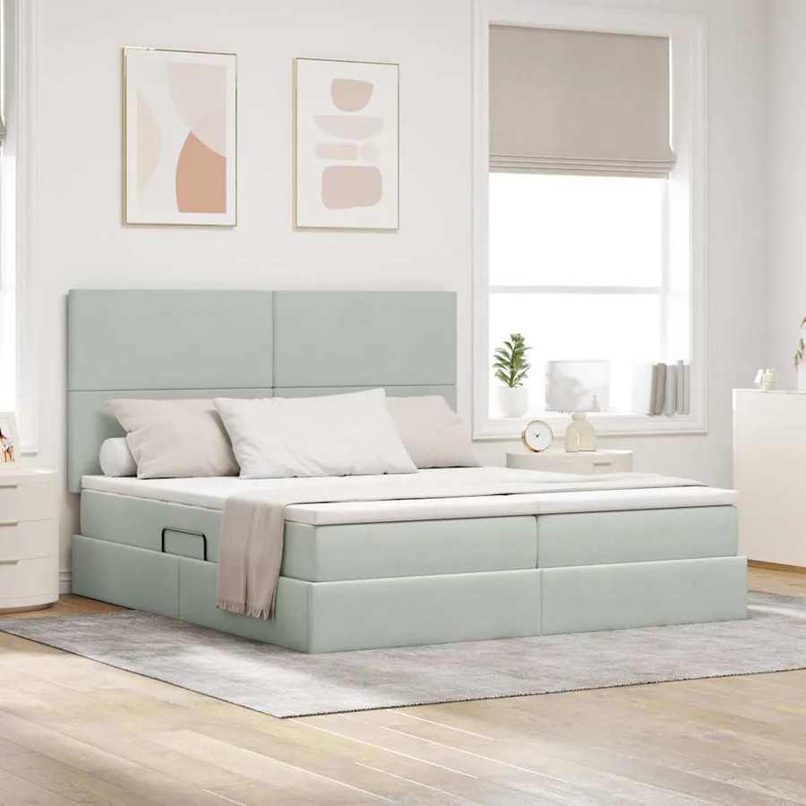 Lit de rangement LED avec matelas Gris clair 200 x 200 cm