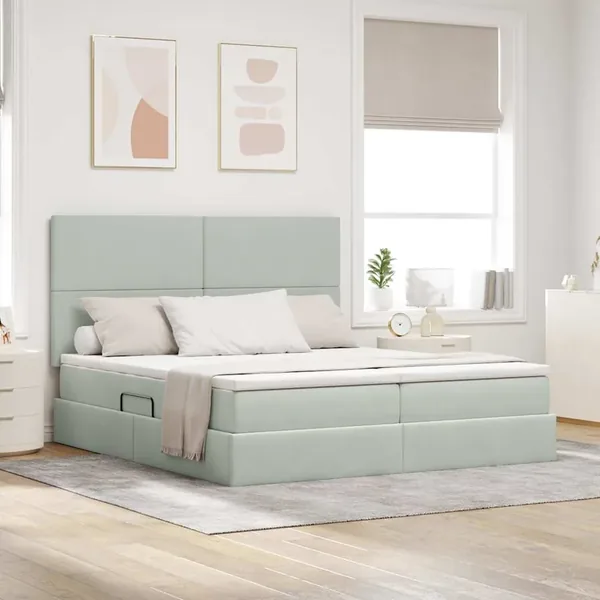 Lit de rangement LED avec matelas Gris clair 200 x 200 cm