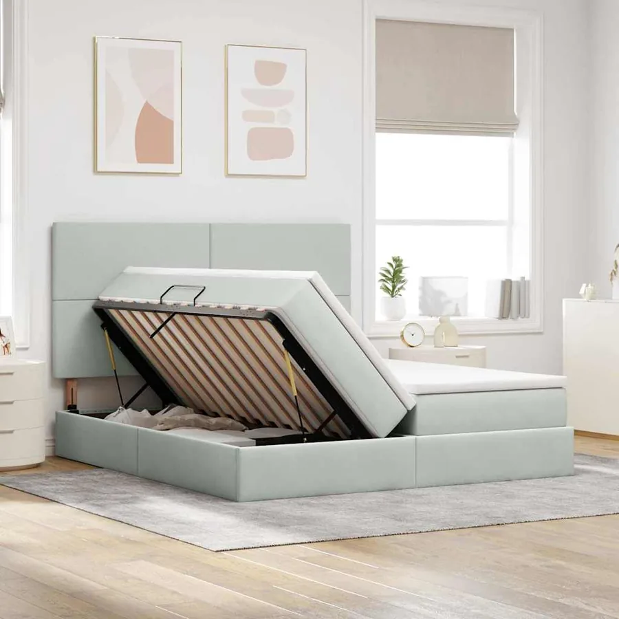 Lit de rangement LED avec matelas Gris clair 200 x 200 cm - 4